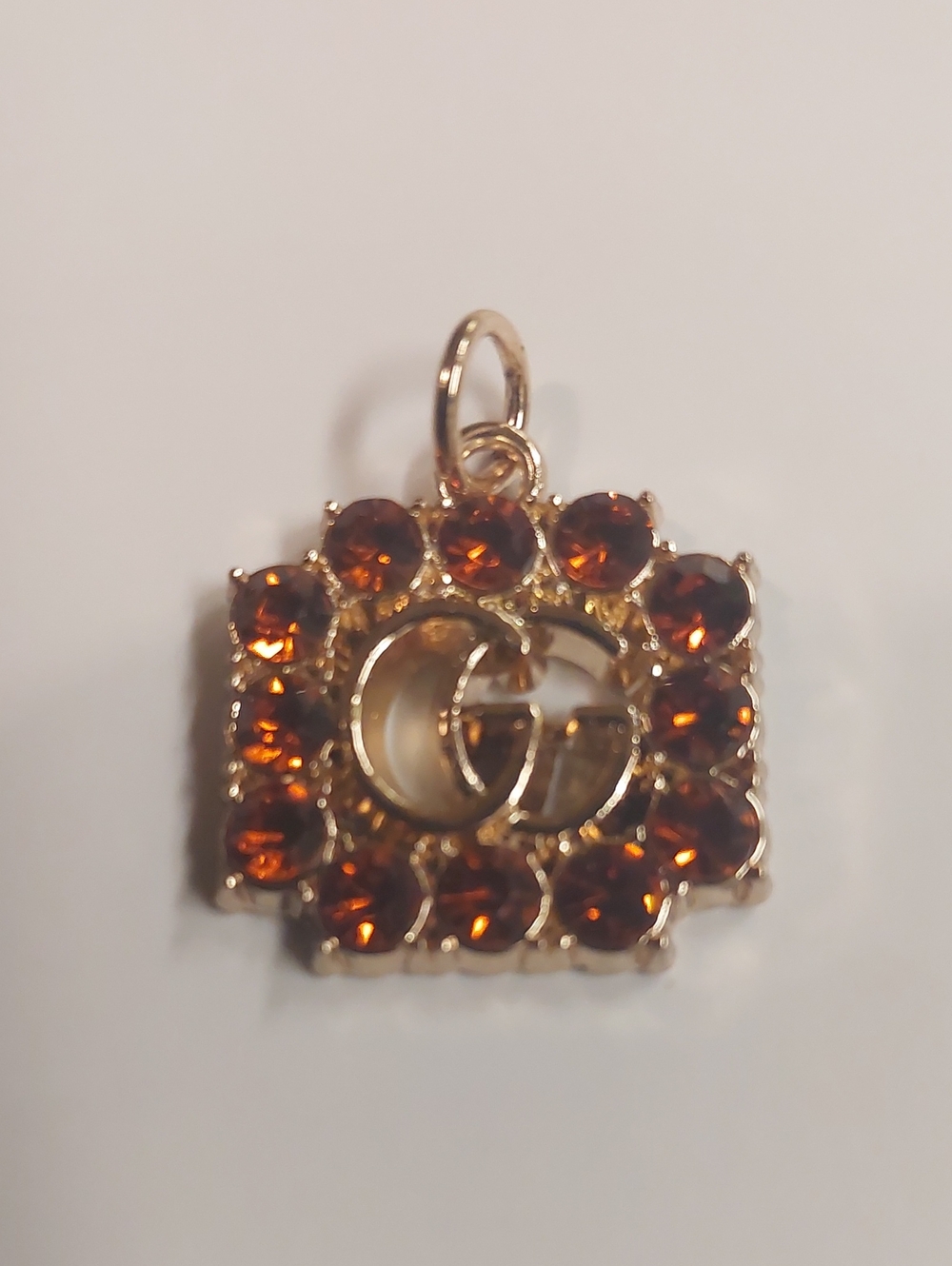 Gucci Gold & Amber Crystal Double-G Charm Pendant